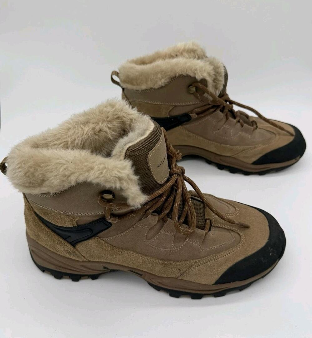 Falls Creek Koko Hiker Winter Leather Boots Womens Size 11 Tan Faux Fur